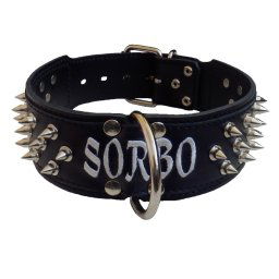 Obojok kožený 8cm s výšivkou+hroty - čierny