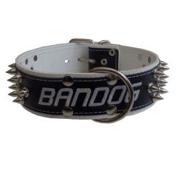 Obojok kožený 8cm s výšivkou+hroty - biely, čierny