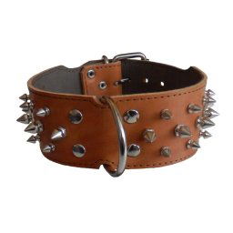 Obojok kožený 6cm + ostne - hnedý