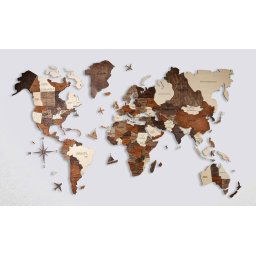 3D obraz na stenu mapa sveta - drevená mapa 300 cm x 175 cm