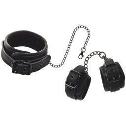 FETISH SUBMISSIVE COLLAR AND WRIST CUFFS VEGAN LEATHER