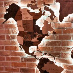 3D mapa sveta na stenu - odtiene dreva s RGB LED podsvietením - rozmer 150cm x 90cm