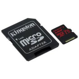 Kingston pamäťová karta 64GB Canvas React micro SDXC UHS-I V30 + SD adaptér SDCR/64GB