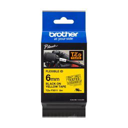 Páska do tlačiarne štítkov Brother TZ-FX611, 6mm, čierny tlač / žltý podklad, flexib