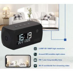 Budík s kamerou FULL HD + 1 rok výdrž batérie + IR LED + WiFi + detekcia pohybu