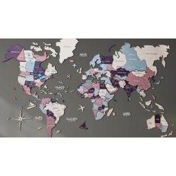 Nástenná kvalitná 3D mapa sveta z dreva - PASTEL 200 x 120 cm