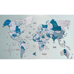 Drevená mapa sveta na stenu 3D - AQUA 150x90 cm