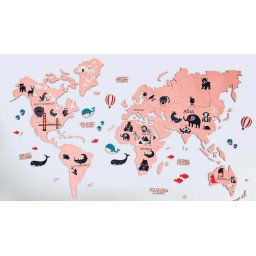 Detská mapa sveta drevená 2D mapa na stenu - RUŽOVÁ 100x60cm