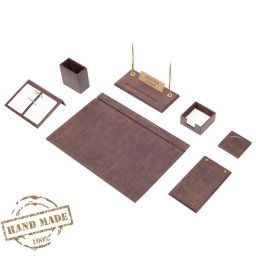 Podložka na písací stôl - Luxusný kožený SET 9 ks (Hnedá Koža - Hand Made)