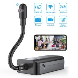 Pinhole Full HD kamera s otočným husím krkom + 5000mAh batéria + WiFi/P2P + detekcia pohybu