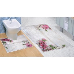 Kúpeľňová sada predložiek 3D 60x100 + 60x50cm Fialová kytice