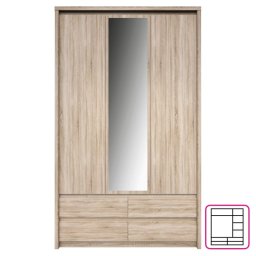 Kondela Skriňa, 127cm, kombinovaná, dub sonoma, zrkadlo, NORTY TYP 1 3D4S