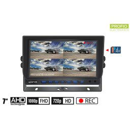 Hybridný 7" monitor do auta: 4-CH, AHD/CVBS s nahrávaním na micro SD kartu (do 256 GB) pre 4 kamery