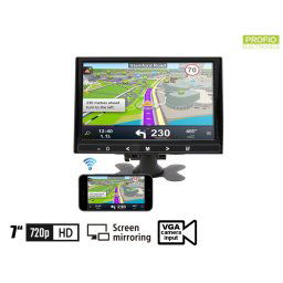 7" Mirror Link WiFi LCD monitor do auta multifunkčný - VGA, HDMI a AV vstup pre 2 kamery