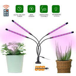 Svetlo pre rastliny LED 36W (4x9W) 4 hlavy husí krk + diaľkové ovládanie