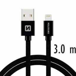 Dátový kábel Swissten textilný s Lightning konektorom a podporou rýchlonabíjania, čierny 71527600