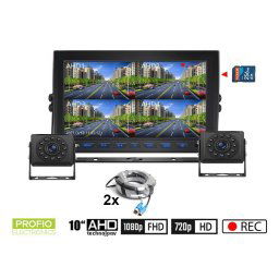 Cúvacie kamery AHD set s nahrávaním na SD kartu - 2x HD kamera s 11 IR LED + 1x Hybridný 10" AHD monitor