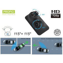 Mini duálna rotačná HD cúvacia kamera na spätné zrkadlo s krytím IP68 + 115° uhol