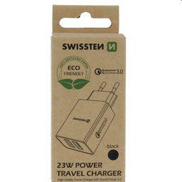 Nabíjačka Swissten 2 x USB QC 3.0 a USB 23 W, čierna 22060200ECO