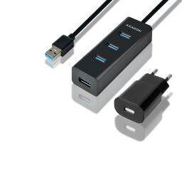 AXAGON HUE-S2BP, 4x USB 3.0 CHARGING hub, vč. AC adaptéru, kabel USB-A 1.2m HUE-S2BP