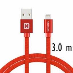 Dátový kábel Swissten textilný s Lightning konektorom a podporou rýchlonabíjania, červený 71527601