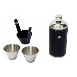 Okrúhla nerezová ploskačka s puzdrom 210 ml + 2 kalíšky
