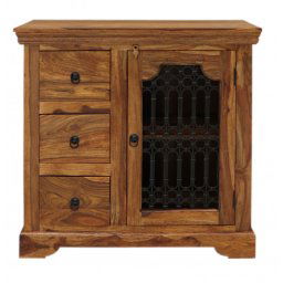indickynabytok.sk - Komoda Jali s kovovým výpletom 90x90x45 z indického masívu palisander
