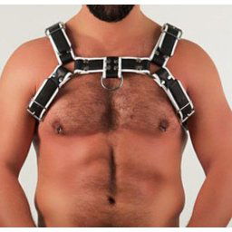 Genuine Leather BDSM Top Harness Black-White