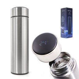 Termohrnček SMART LCD 500 ml strieborný + Možnosť GRAVÍROVANIA