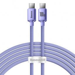 Baseus Crystal Shine kábel USB-C / USB-C 5A 100W 2m, fialový (CAJY000705)