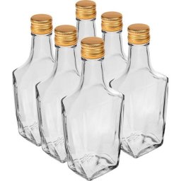 Fľaša sklo 250ml hranatá, na alkohol, s uzáverom na závit ART DECO 12ks/bal