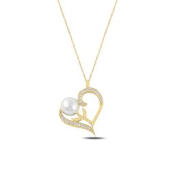 Olivie Strieborný náhrdelník PERLA V SRDCI GOLD 5341