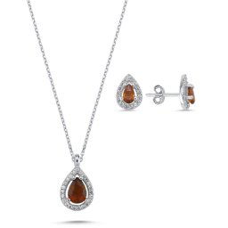 Olivie Strieborná súprava KVAPKA GARNET 5829