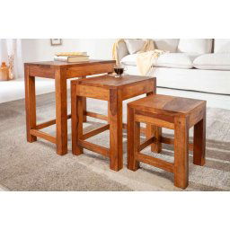 LuxD Set odkladacích stolíkov Freddo 45 cm sheesham 3 ks
