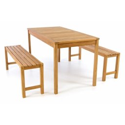 Záhradný set lavíc a stola DIVERO - ošetrené teakové drevo - 135 cm