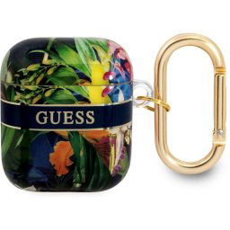 Guess TPU Flower Print Puzdro pre AirPods 1 / AirPods 2 Blue GUA2HHFLB