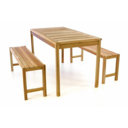 Záhradný set lavíc a stola DIVERO - neošetrené teakové drevo - 135 cm