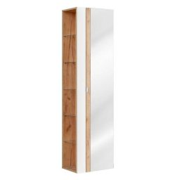 Vysoká skrinka so zrkadlom, 45cm, dub craft, biela, lesk, CAPRI WHITE 803