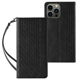MG Magnet Strap knižkové kožené puzdro na iPhone 13 Pro Max, čierne