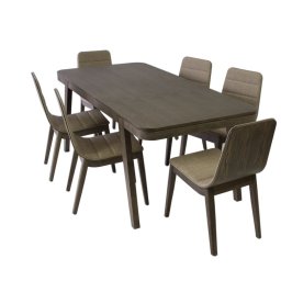 Drevona Jedálenský set 1+6, 180x90cm, MDF, orech, látka svetlohnedá, FREDO II