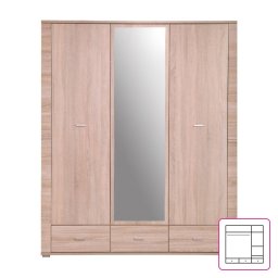 Kondela Skriňa, 134cm, kombinovaná, dub sonoma, zrkadlo, GRAND typ 2