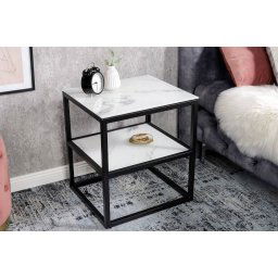 LuxD Dizajnový odkladací stolík Latrisha 45 cm biely - vzor mramor