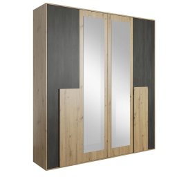 Kondela Skriňa, 200cm, kombinovaná, dub artisan, čierna borovica, zrkadlo, BAFRA 4D