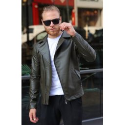 Koženková biker bunda Zoom khaki