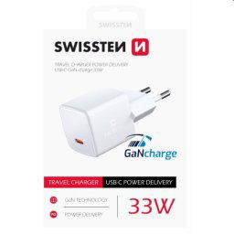Mini Adaptér Swissten GaN USB-C 33 W POWER DELIVERY, biela 22055100