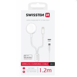 Swissten Nabíjací magnetický kábel 2v1 pre Apple Watch a Lightning 1,2 m, biela 22055510