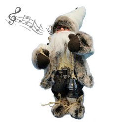 Spievajúci a tancujúci Santa Claus s lucerničkou, 30 cm, hnedo-biely