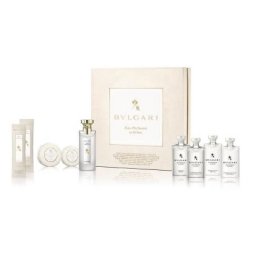Bvlgari Eau Parfumée au Thé Blanc, Kolínská voda 75 ml + čistiace obrúsky 2x 12g + vlasový a sprchovací gél 75ml + vlasový kondicionér 75ml + telový krém 75ml + mydlo 50g + mydlo 75g + šampón 75ml
