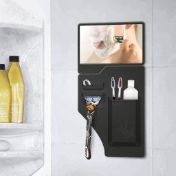 Držiak do kupelne silikónový na hygienické potreby (kefka + žiletka) so zrkadlom