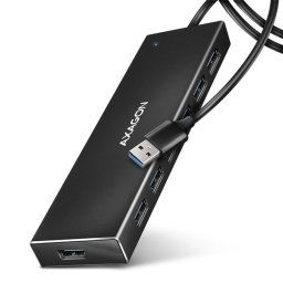 AXAGON HUE-F7A, 7x USB 3.2 Gen 1 ALU FLAT CHARGING hub, micro USB napájací konektor, kábel USB-A 1m HUE-F7A